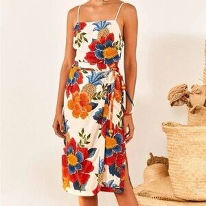 FARM Rio Pineapple Floral Print Spaghetti Strap Dress